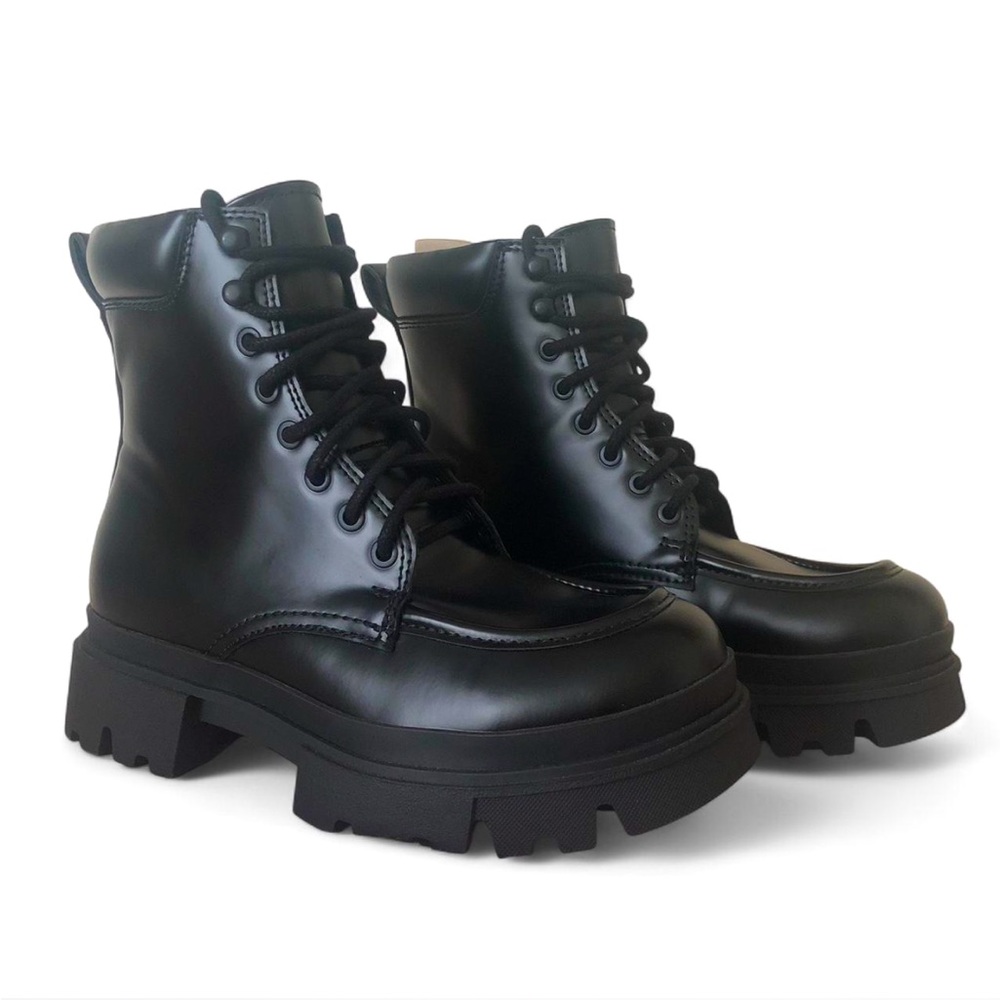 ZARA Black Platform Combat Boots Size 8.5
